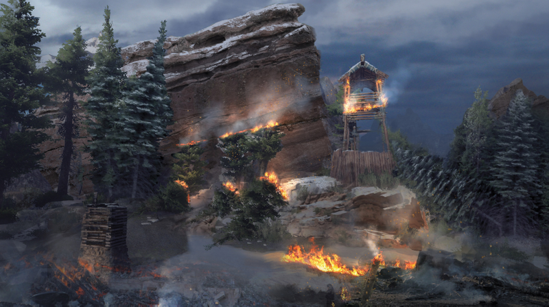 Concept art of the Rocky Mountain Park, home to the Nora Tribe in Horizon Zero Dawn